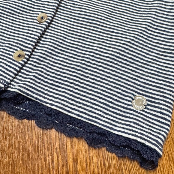 Limited Too Girls Button Front Tee LARGE 12/14 NWT! Navy White Stripe Crop Lace‎ - Picture 6 of 12